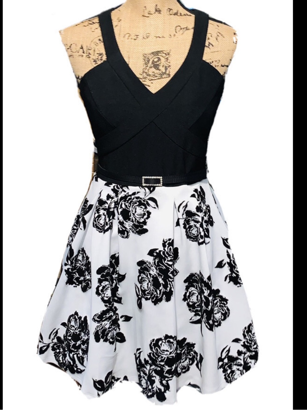 Crystal Doll Black & White Floral Mini Dress